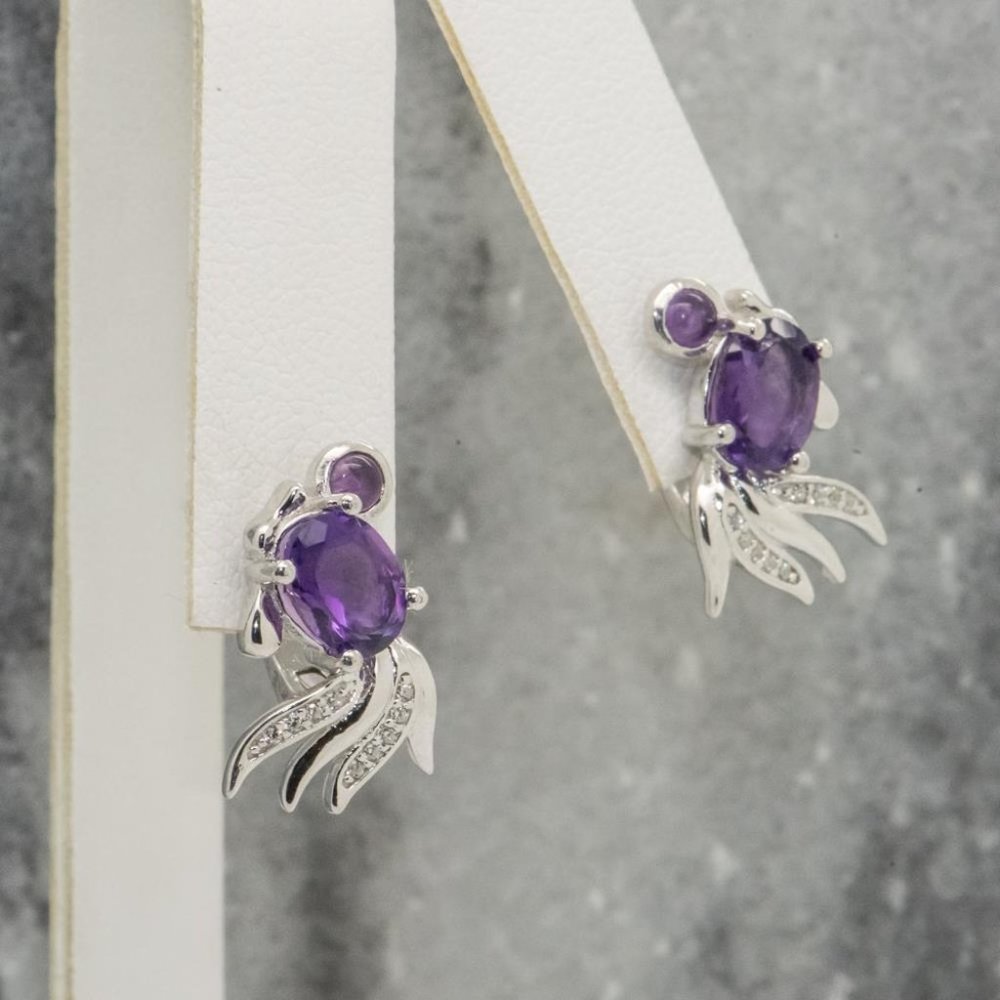 New Womens Amethyst Earrings  925 Silver & White Gold - Picture 2 of 2